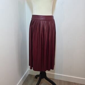Zara Deep Red Leather Look Pleated Midi Skirt